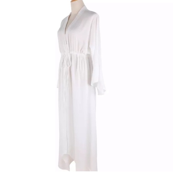 New Summer Bohemian White Gauzy Beach Long Maxi Dress Kimono - Picture 14 of 15